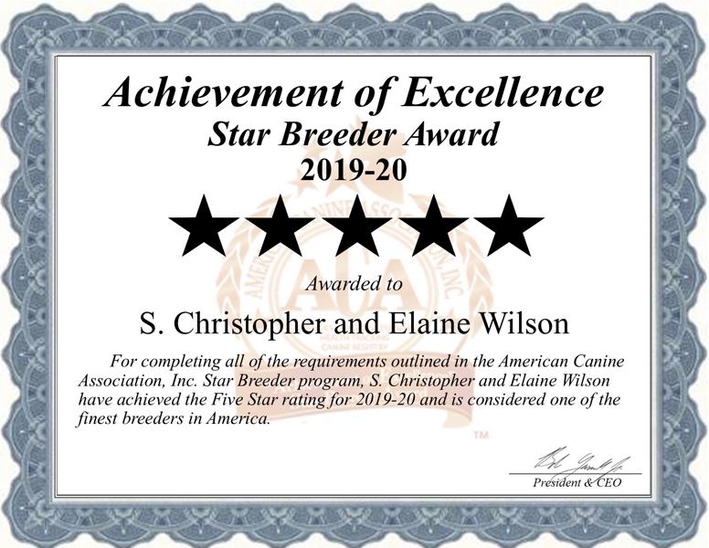 S. Christopher and Eleaine Wilson Dog Breeder Cert